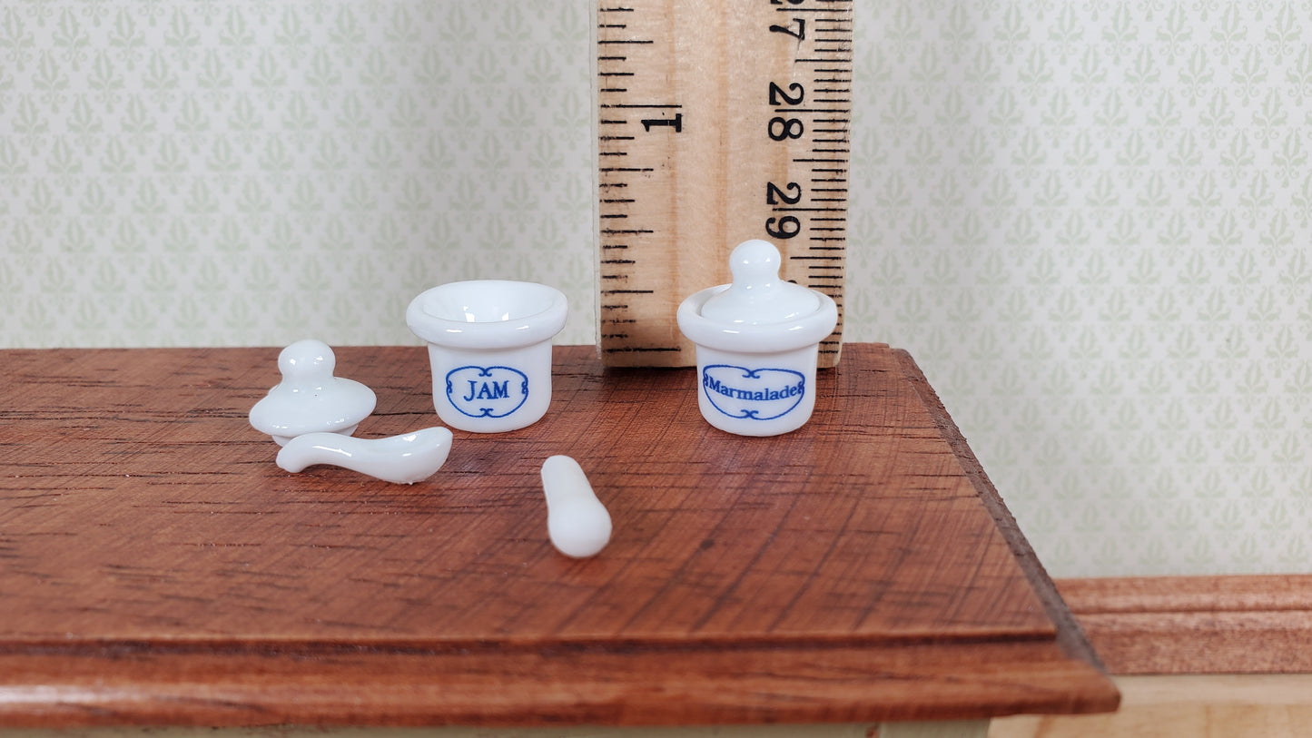 Dollhouse Jars of Jam & Marmalade Ceramic Removable Lids Scoops 1:12 Scale