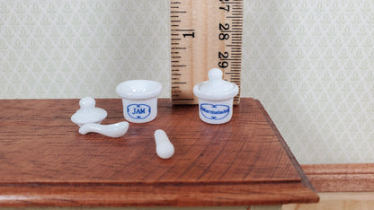 Dollhouse Jars of Jam & Marmalade Ceramic Removable Lids Scoops 1:12 Scale