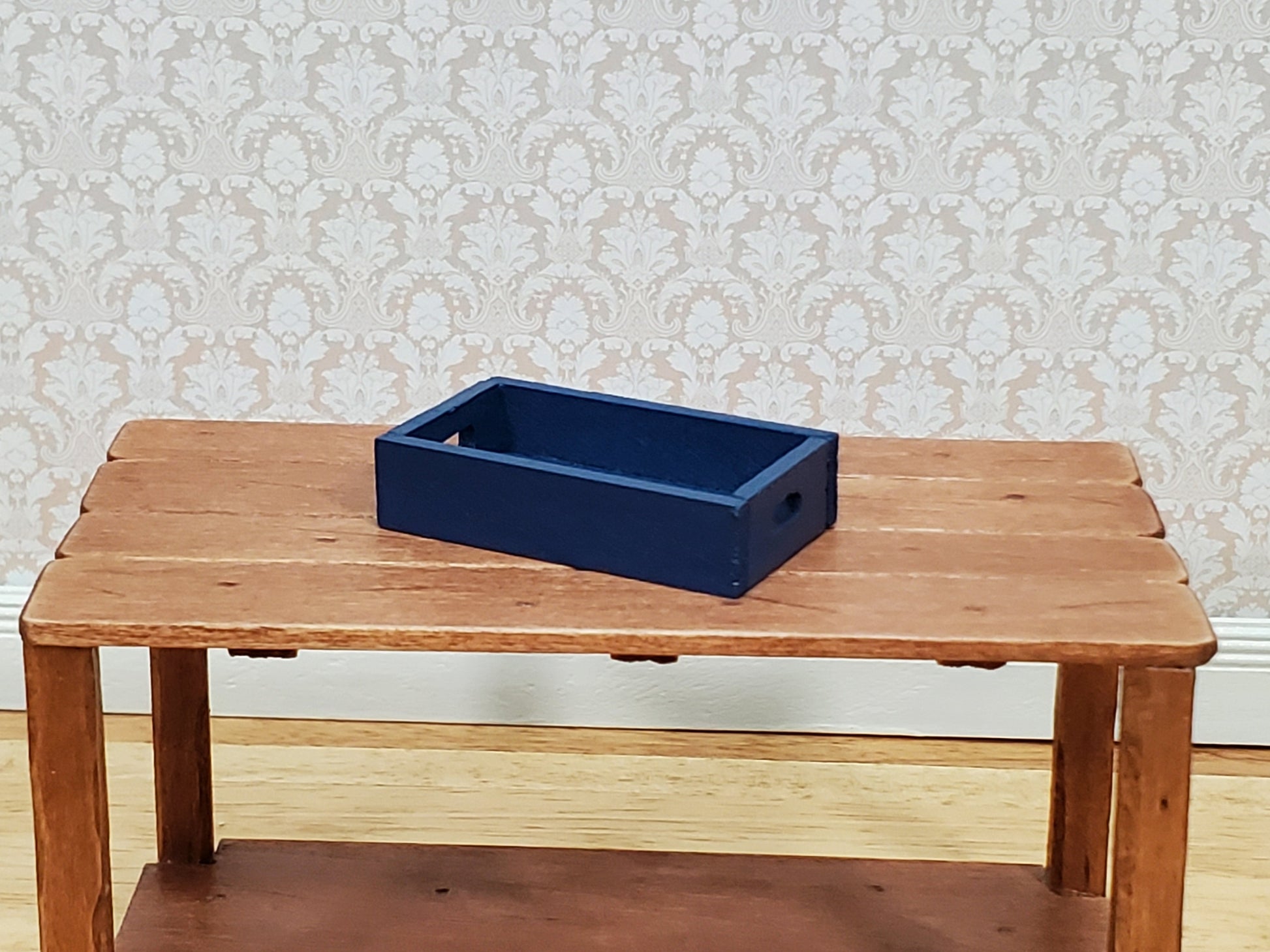 Dollhouse Small Crate Blue Wood for Groceries Fruits Tools 1:12 Scale Miniatures