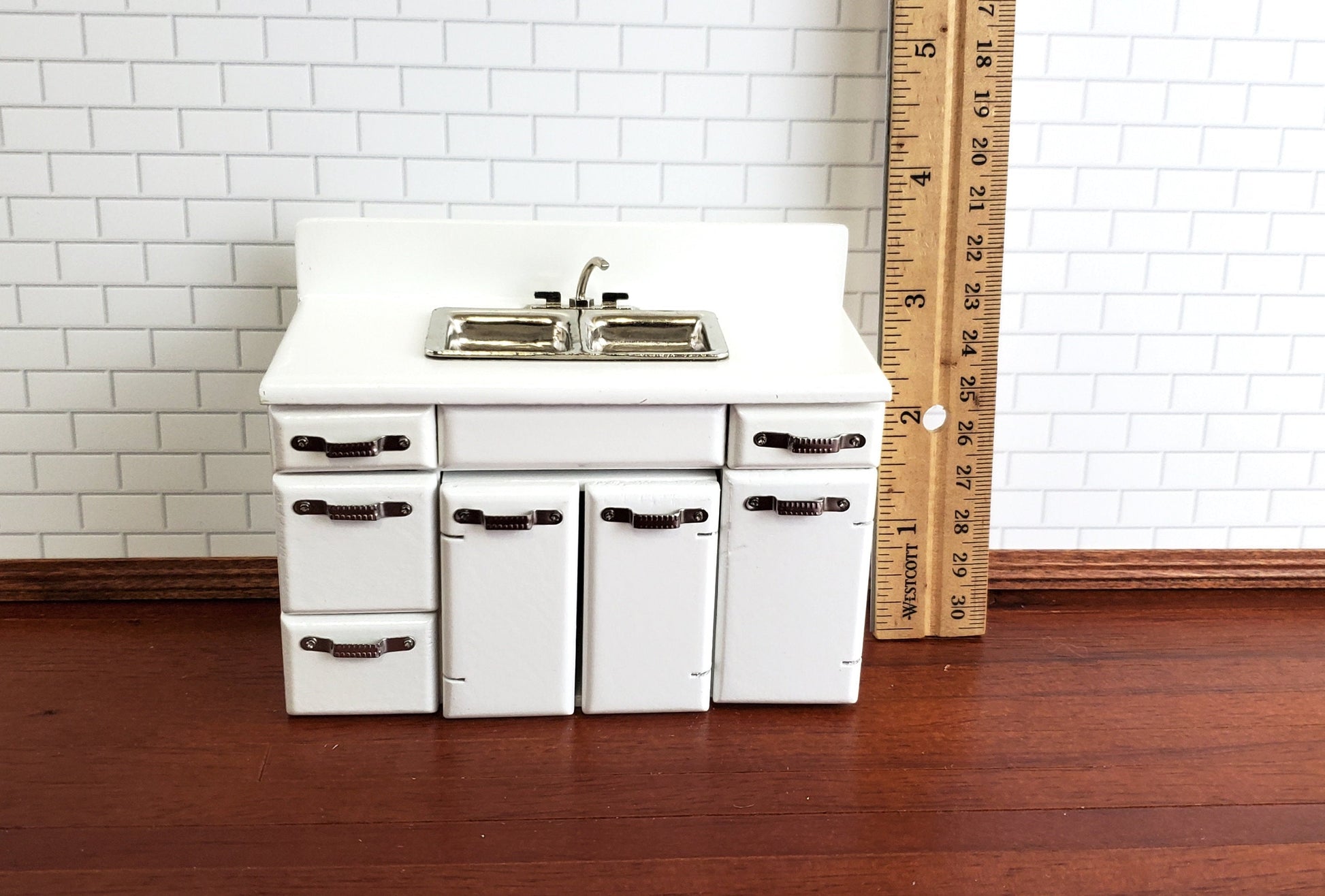 Dollhouse Miniature Kitchen Sink with Cabinet 1950s Retro Style WHITE 1:12 Scale