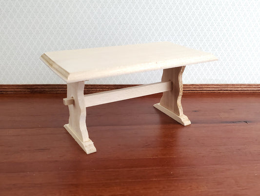 Dollhouse Miniature Table Country Kitchen or Dining Room 1:12 Scale Furniture Unpainted
