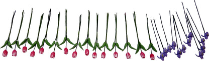 Dollhouse Pink Tulips & Purple Irises Bouquet Two Dozen 1:12 Scale Miniature