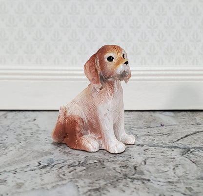 Dollhouse Puppy Dog Brown & White Mixed Breed Mutt 1:12 Scale Miniature Pet Cast Resin
