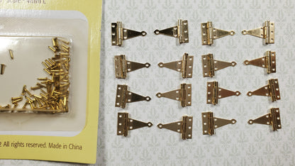 Dollhouse Miniature T Hinges Working x16 Gold 1:12 Scale Includes Nails
