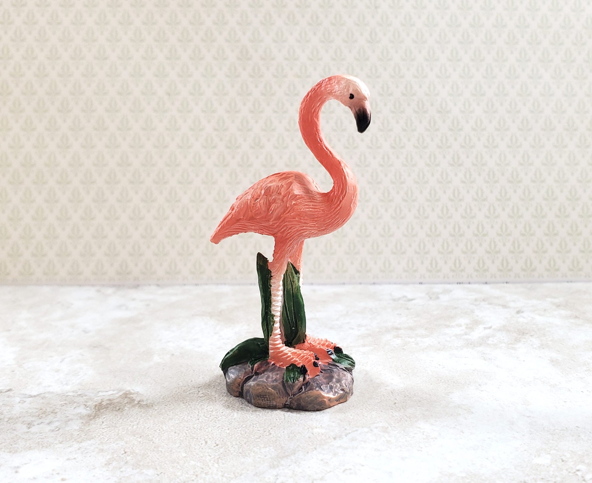 Miniature Pink Flamingo Statue Dollhouse or Fairy Garden Lawn Ornament 2 3/8"