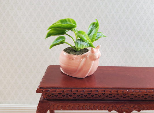 Dollhouse Ceramic Snail Planter with Houseplant 1:12 Scale Miniature