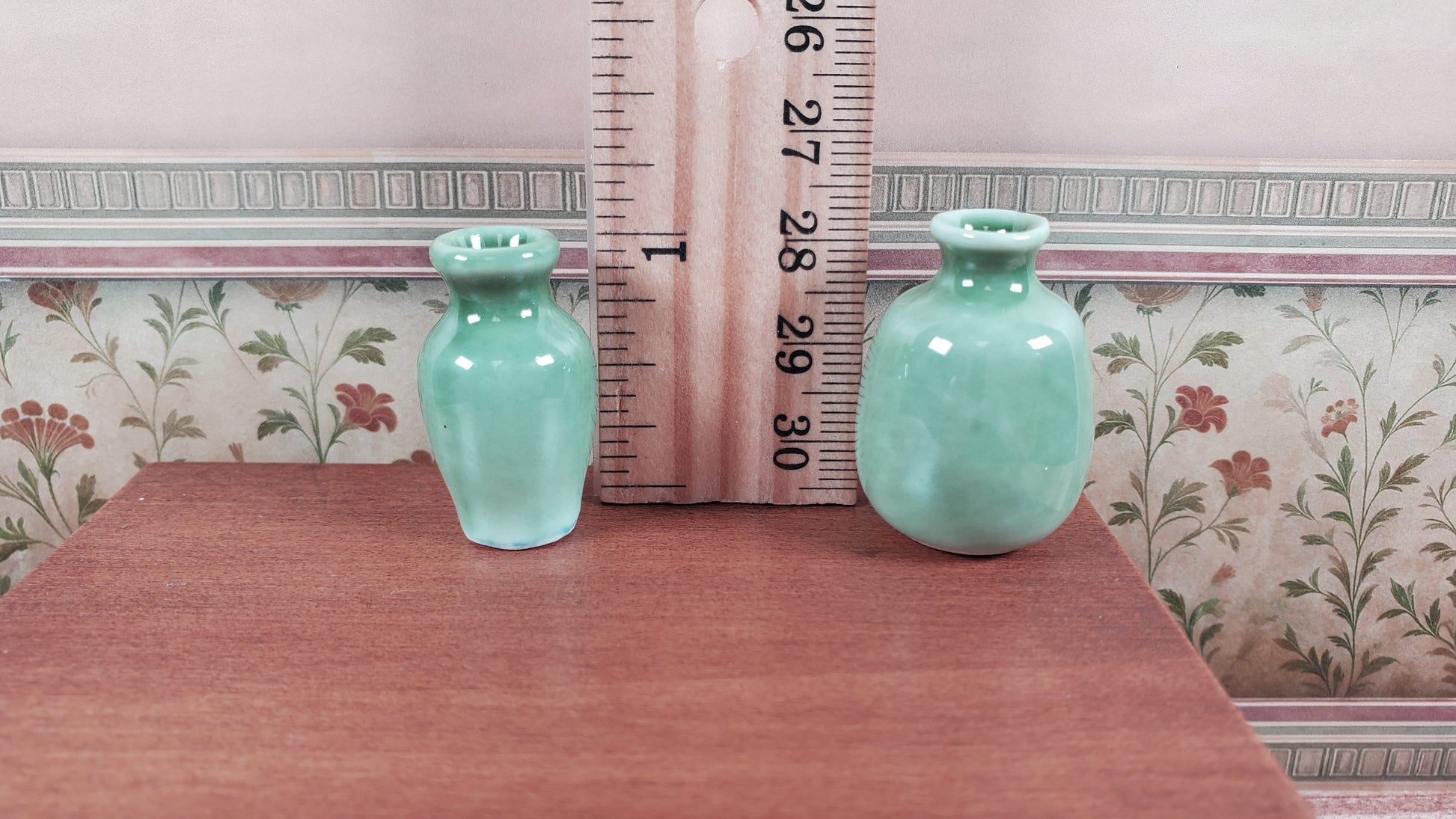 Dollhouse Vases Sage Green Ceramic LARGE Set of 2 Modern 1:12 Scale Miniatures