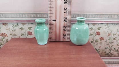 Dollhouse Vases Sage Green Ceramic LARGE Set of 2 Modern 1:12 Scale Miniatures