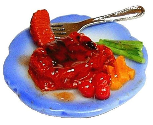 Dollhouse Top Sirloin with Fork Serving 1:12 Scale Miniature Food Kitchen