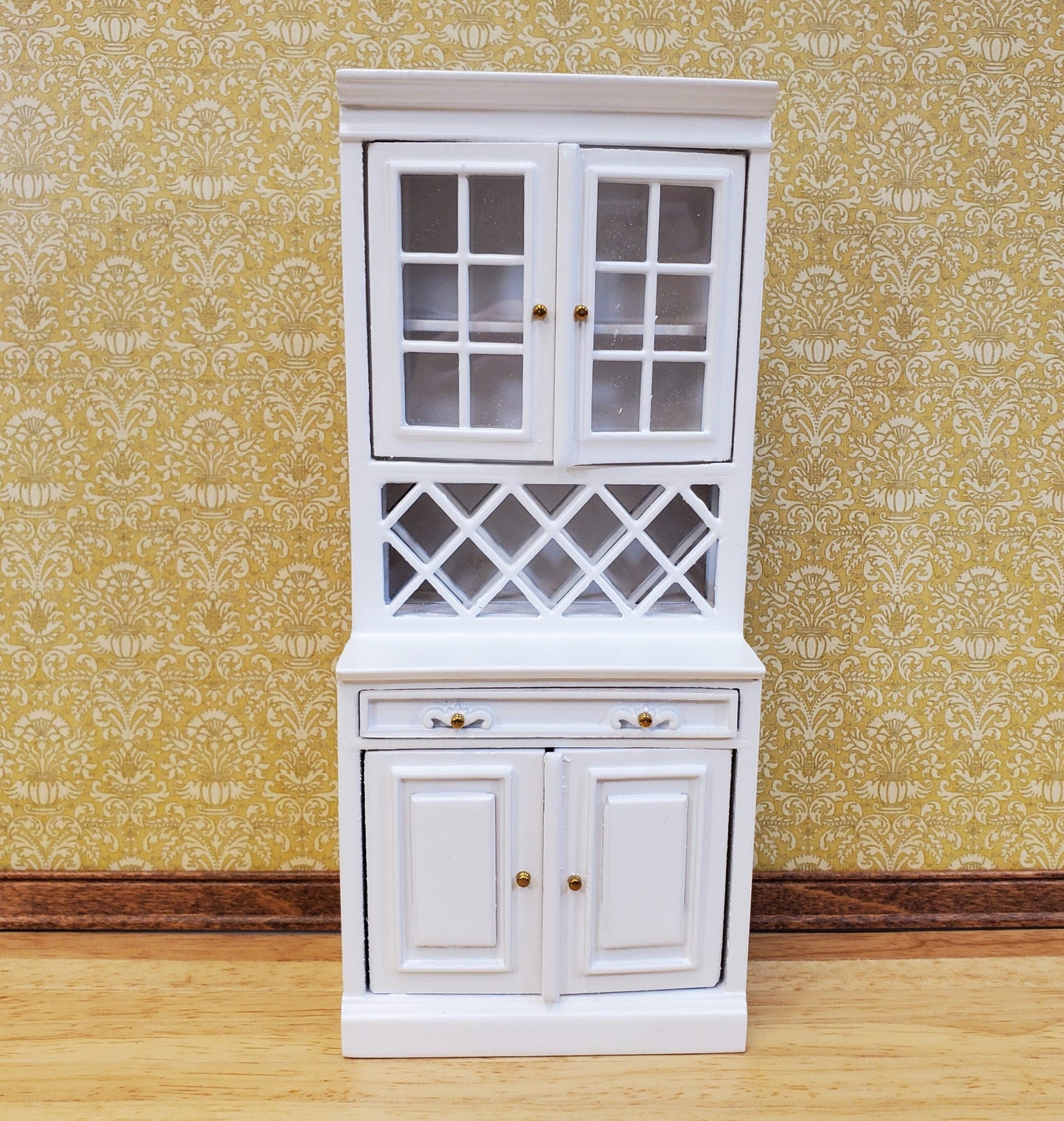 Dollhouse Cabinet Hutch with Wine Rack White Finish 1:12 Scale Miniature Furniture
