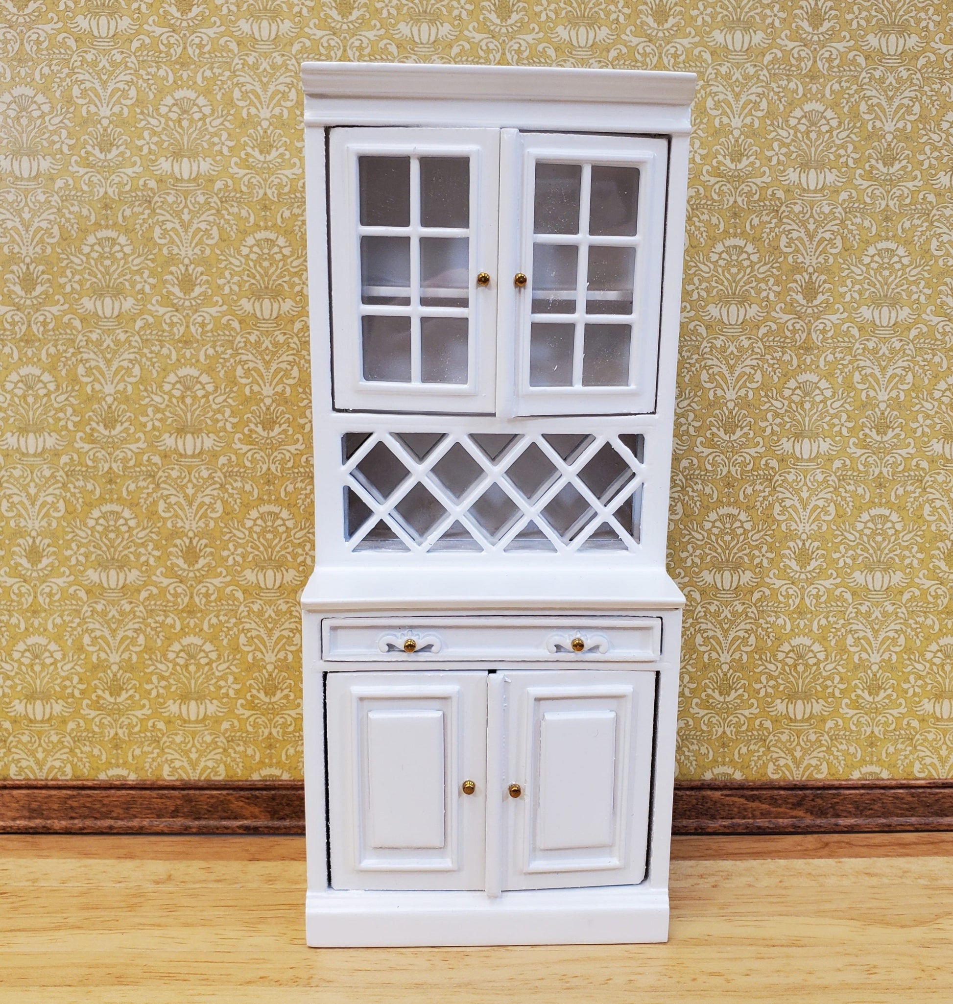 Dollhouse Cabinet Hutch with Wine Rack White Finish 1:12 Scale Miniature Furniture