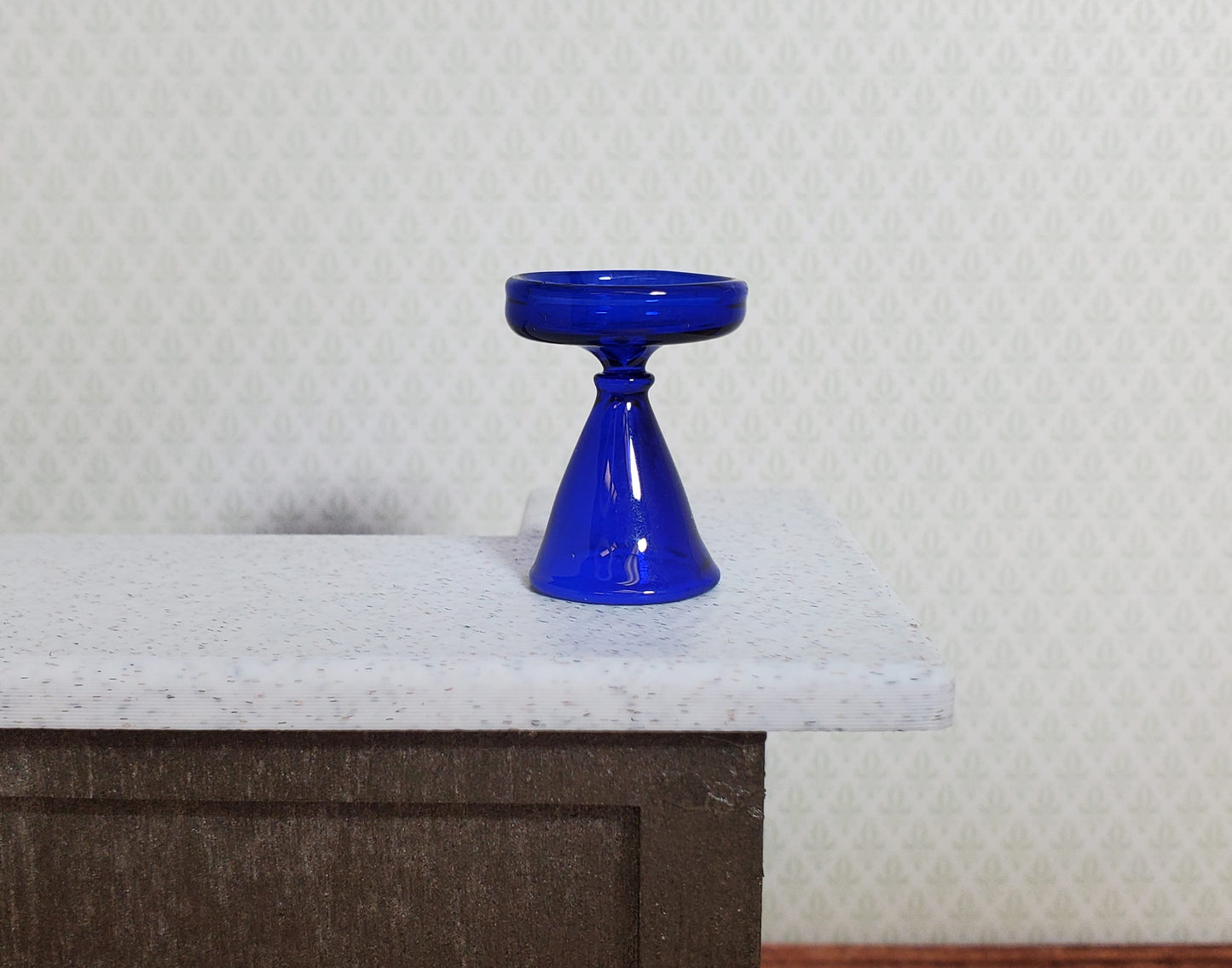 Dollhouse Cobalt Blue Glass Pedestal Plate Stand 1:12 Scale Miniature