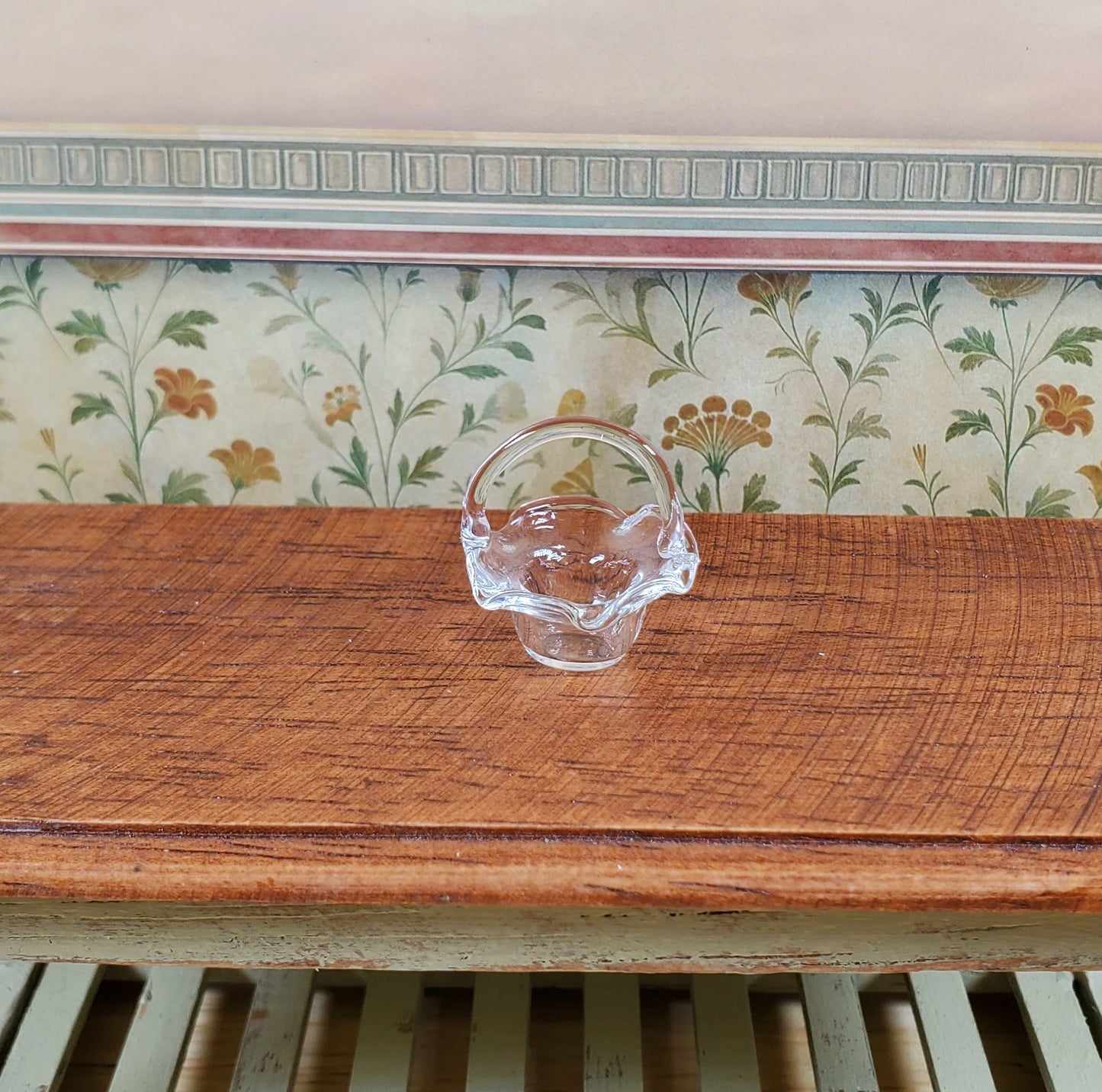 Dollhouse Glass Fluted Basket 1:12 Scale Miniature Decoration Flowers