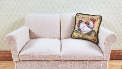 Dollhouse Country Rooster Pillow Green Trim Handmade 1:12 Scale Miniature