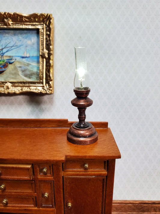 Dollhouse Battery Light Hurricane Lantern Table Lamp Bronze 1:12 Scale Miniature