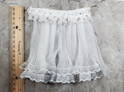 Dollhouse Lace Curtains Cream with Pink Floral Valance 1:12 Scale 5" W x 6" L