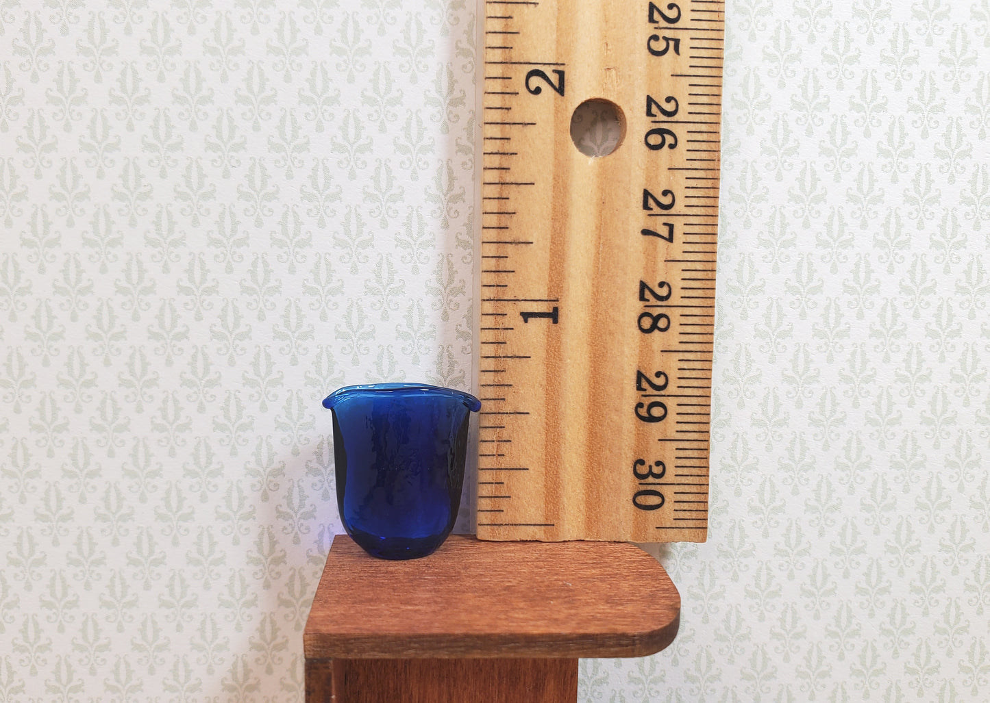 Dollhouse Crimped Narrow Vase Cobalt Blue Glass 1:12 Scale Miniature