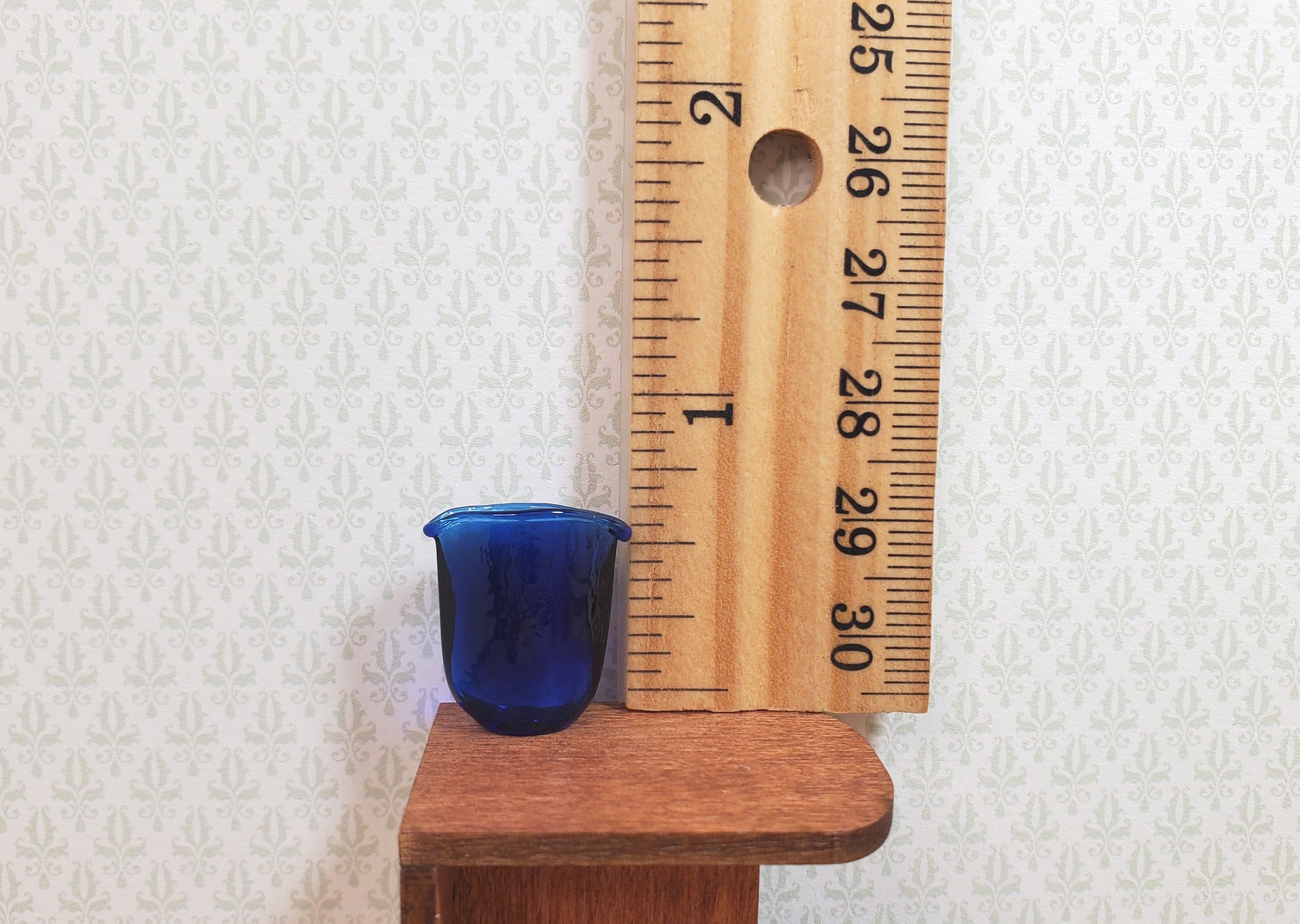 Dollhouse Crimped Narrow Vase Cobalt Blue Glass 1:12 Scale Miniature