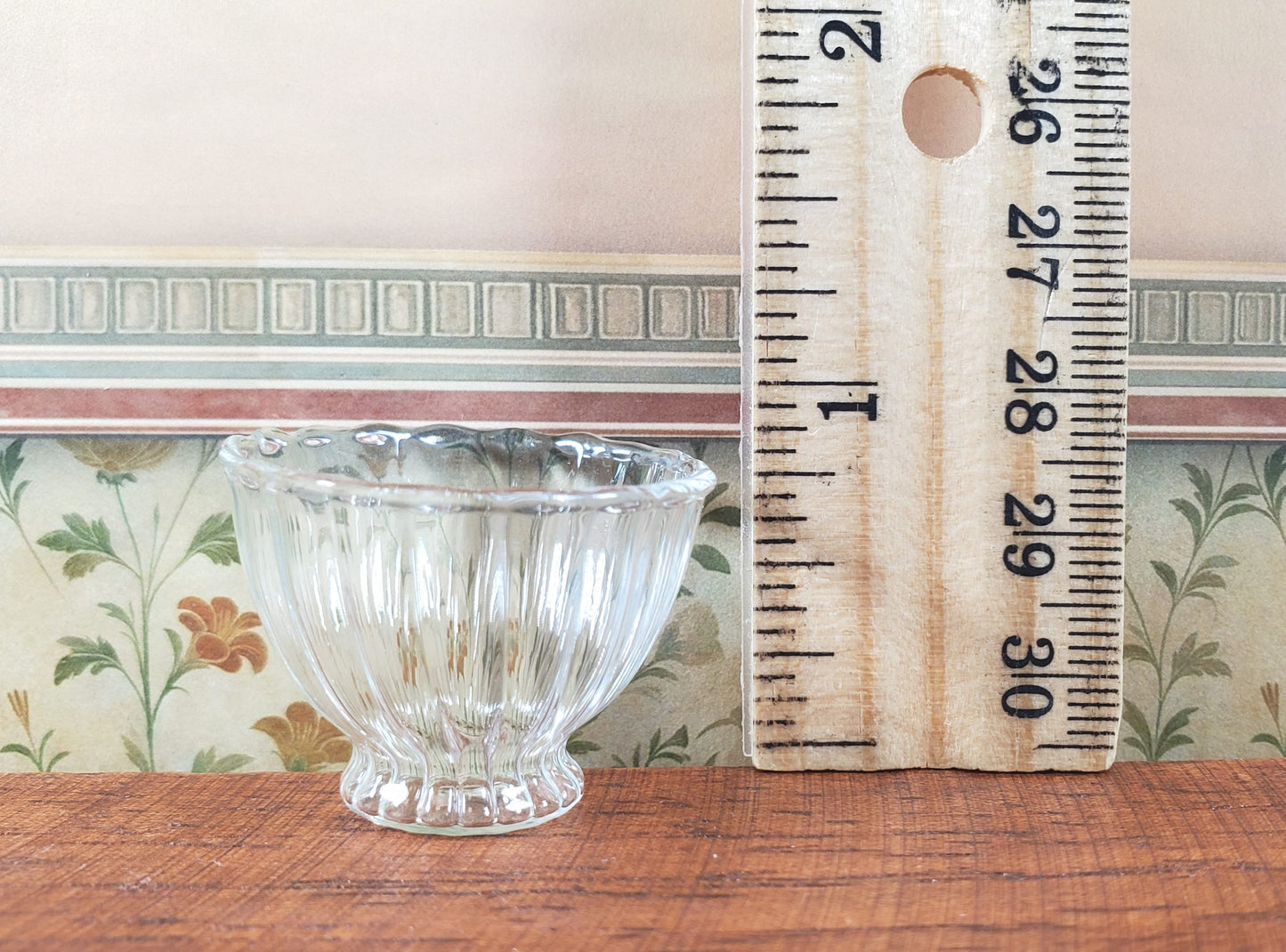 Dollhouse Glass Flared Ribbed Bowl 1:12 Scale Miniature Decor