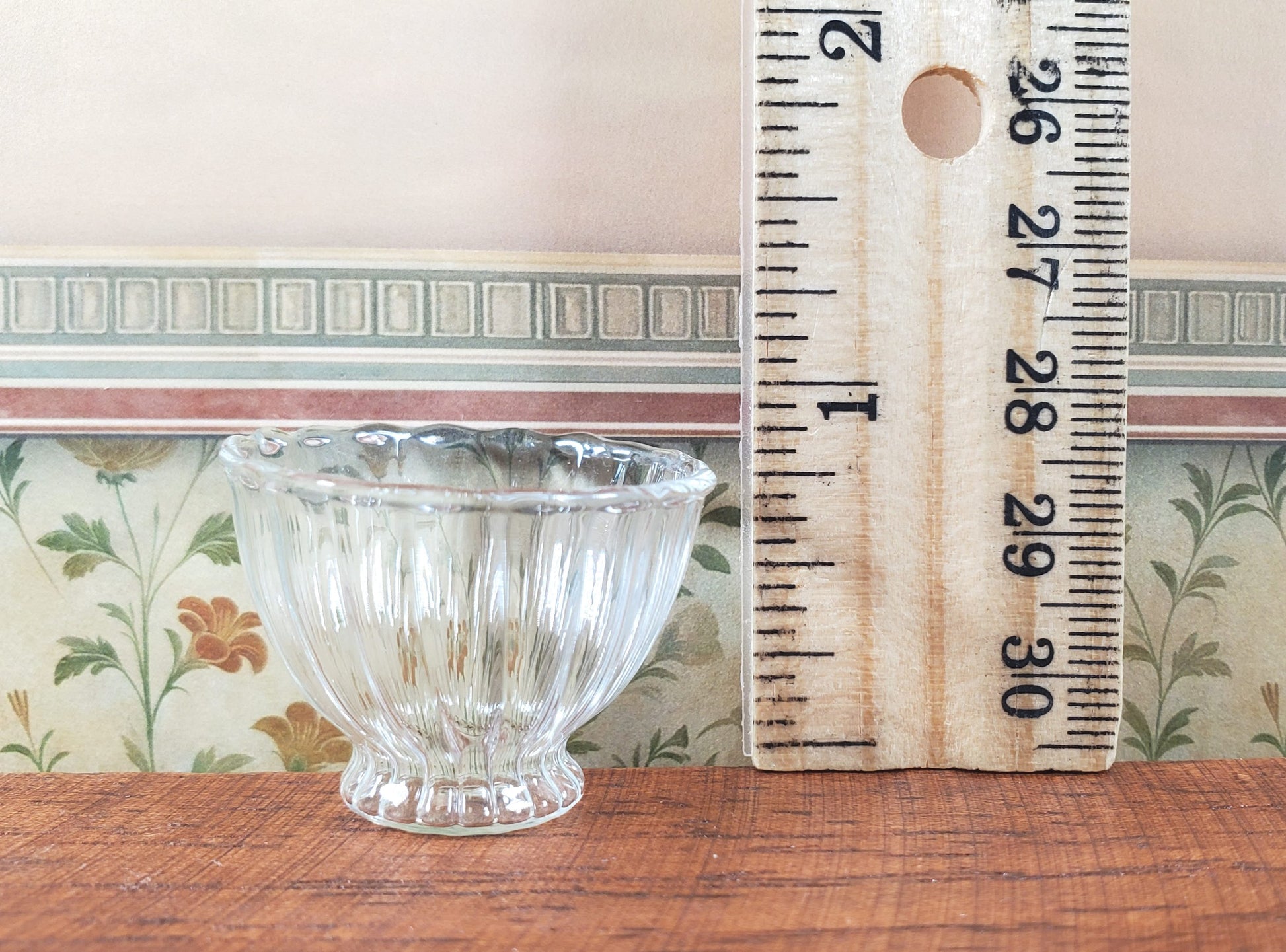 Dollhouse Glass Flared Ribbed Bowl 1:12 Scale Miniature Decor