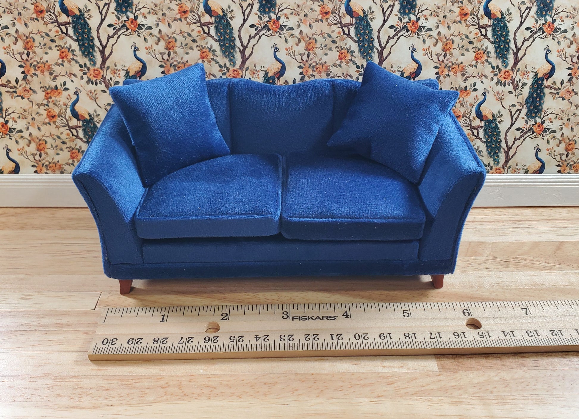 Dollhouse Sofa Couch Royal Blue Modern Style 1:12 Scale Miniature Furniture
