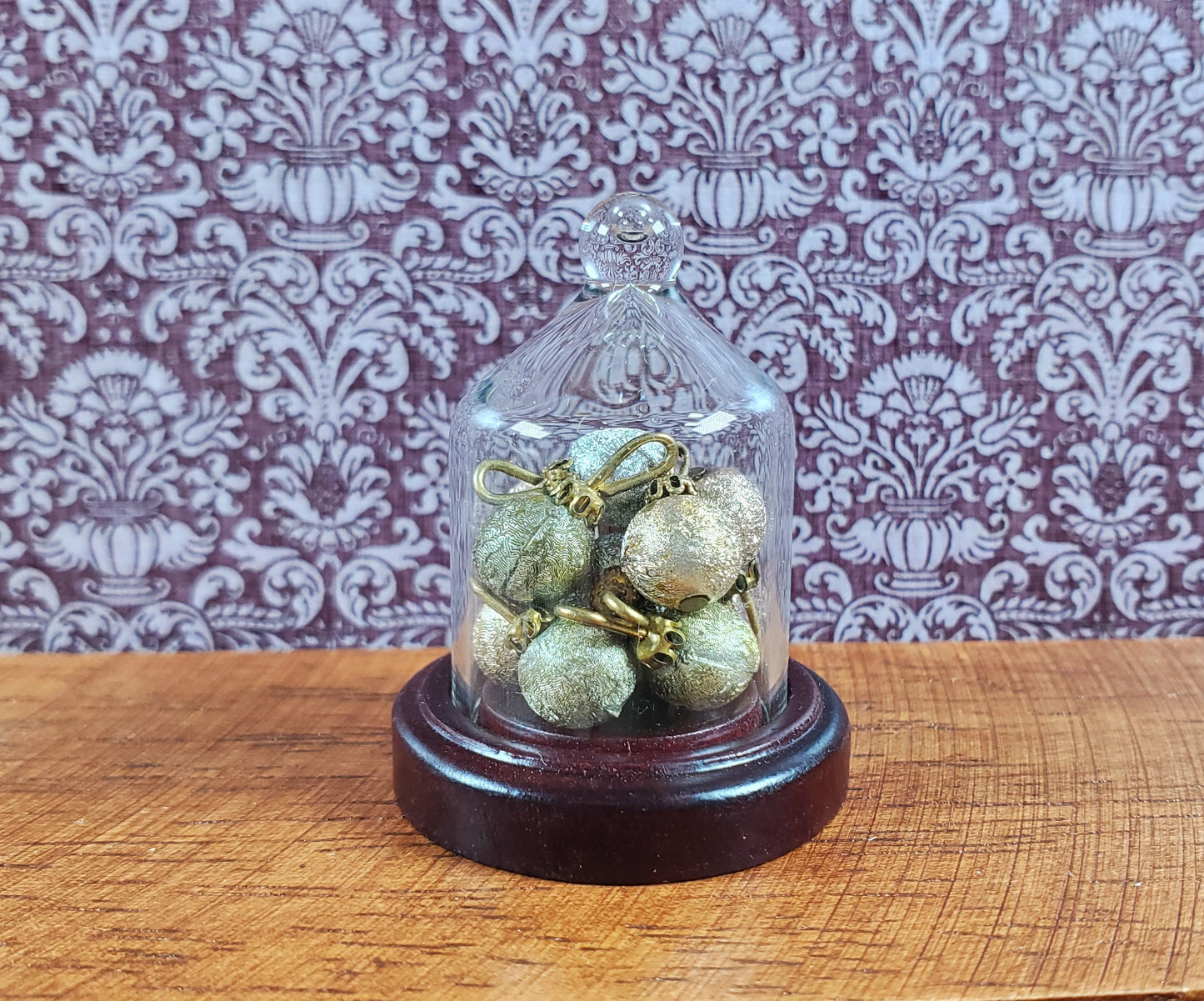 Small Glass Bell Cloche on Wooden Base 1:6 Scale Miniature 1 5/8" tall