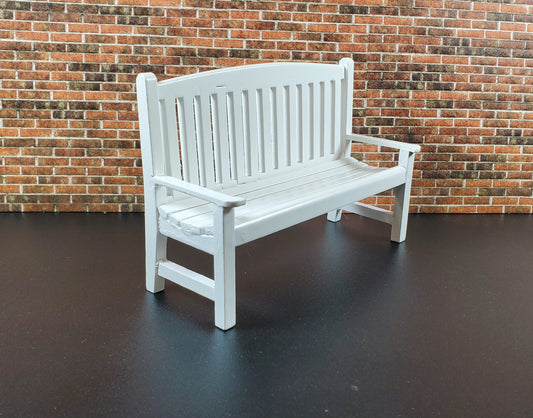 Dollhouse Garden Bench Large White Wood 1:12 Scale Miniature Furniture