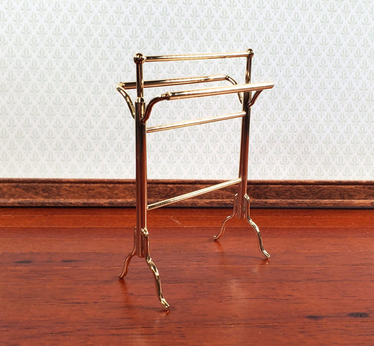 Dollhouse Towel Drying Rack Stand Gold Metal 1:12 Scale Miniatures Bathroom