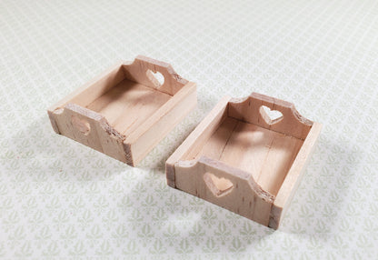 Small Miniature Wood Heart Trays x2 1:6 Scale Decor