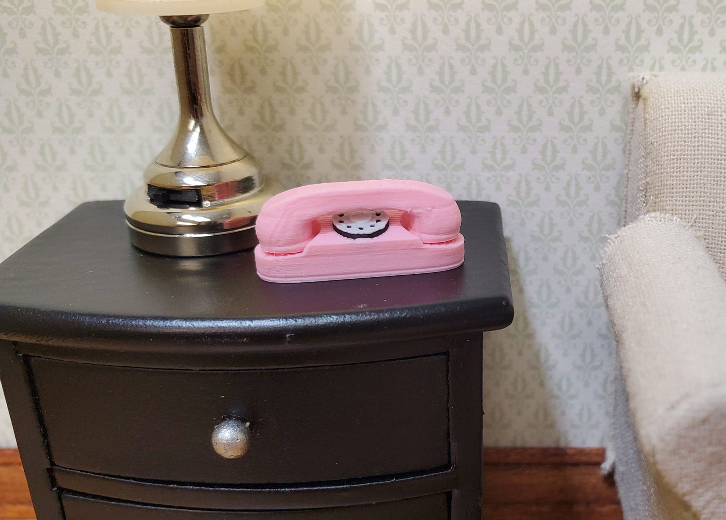 Dollhouse Pink Princess Telephone Dial Phone Modern 1950s 1:12 Scale Miniature
