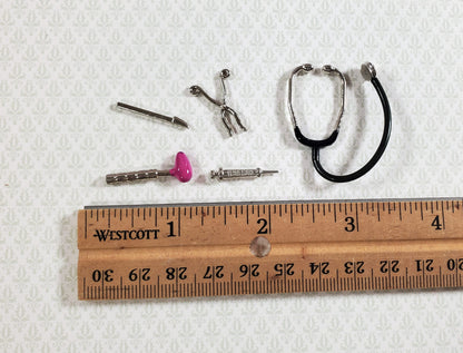 Dollhouse Tiny Medical Surgical Instruments 5 Pieces Metal Miniatures 1:12 Scale