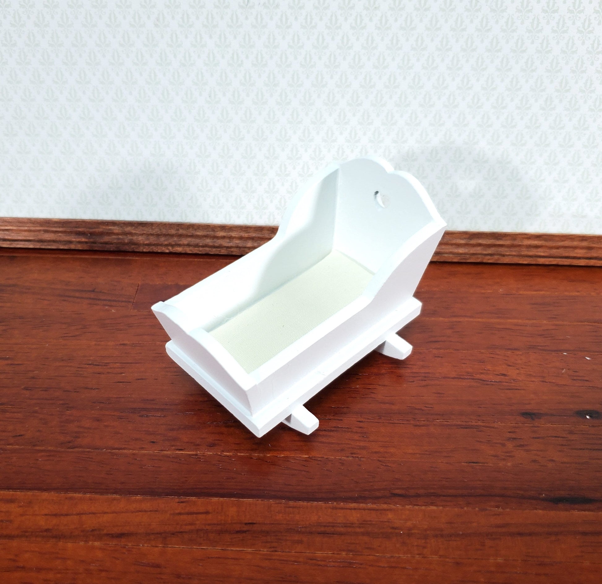 Dollhouse Cradle Small Crib for Nursery White Finish 1:12 Scale Miniature Furniture