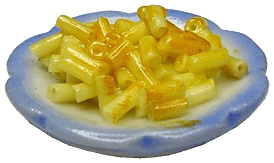 Dollhouse Macaroni and Cheese on a White Plate 1:12 Scale Miniature Food Kitchen
