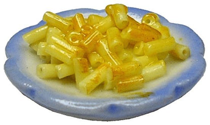 Dollhouse Macaroni and Cheese on a White Plate 1:12 Scale Miniature Food Kitchen