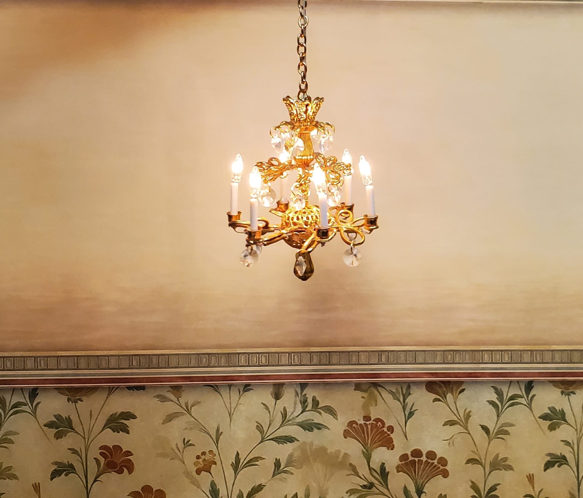 Dollhouse Crystal Ceiling Light "Debussy" Handmade 12 Volt 1:12 Scale Miniature
