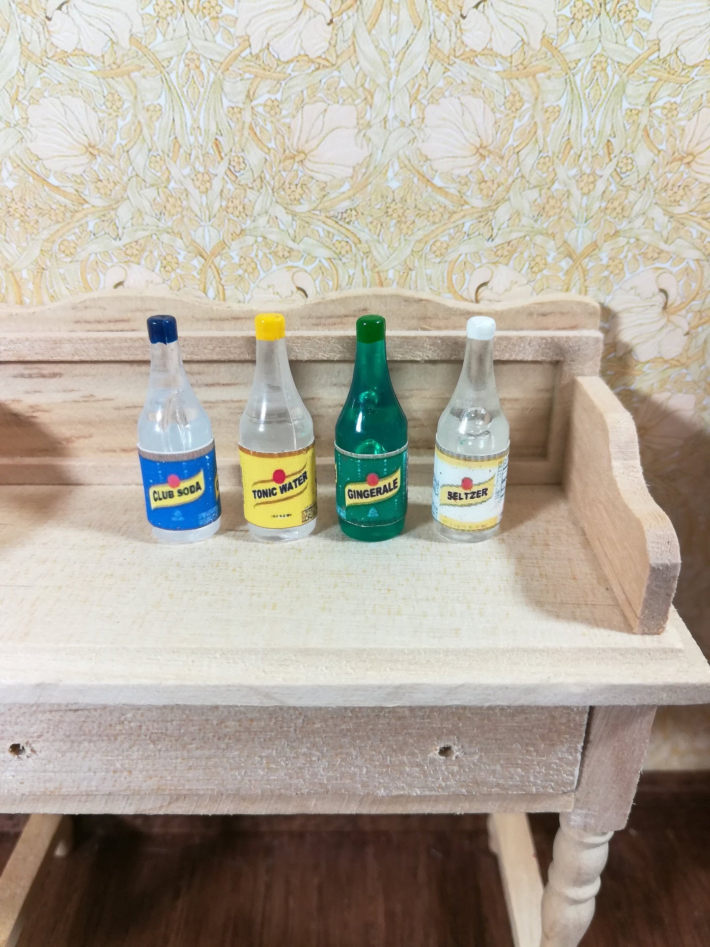 Dollhouse Miniature Cocktail Drink Mixers x4 Tiny Bottles 1:12 Scale Tonic Water