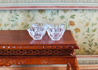 Dollhouse 4 Small Bowls Clear Plastic Fluted Edge 1:12 Scale Miniature Dishes