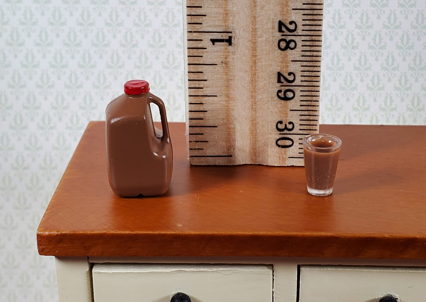 Dollhouse Chocolate Milk Gallon Jug with Filled Glass 1:12 Scale Miniature Food
