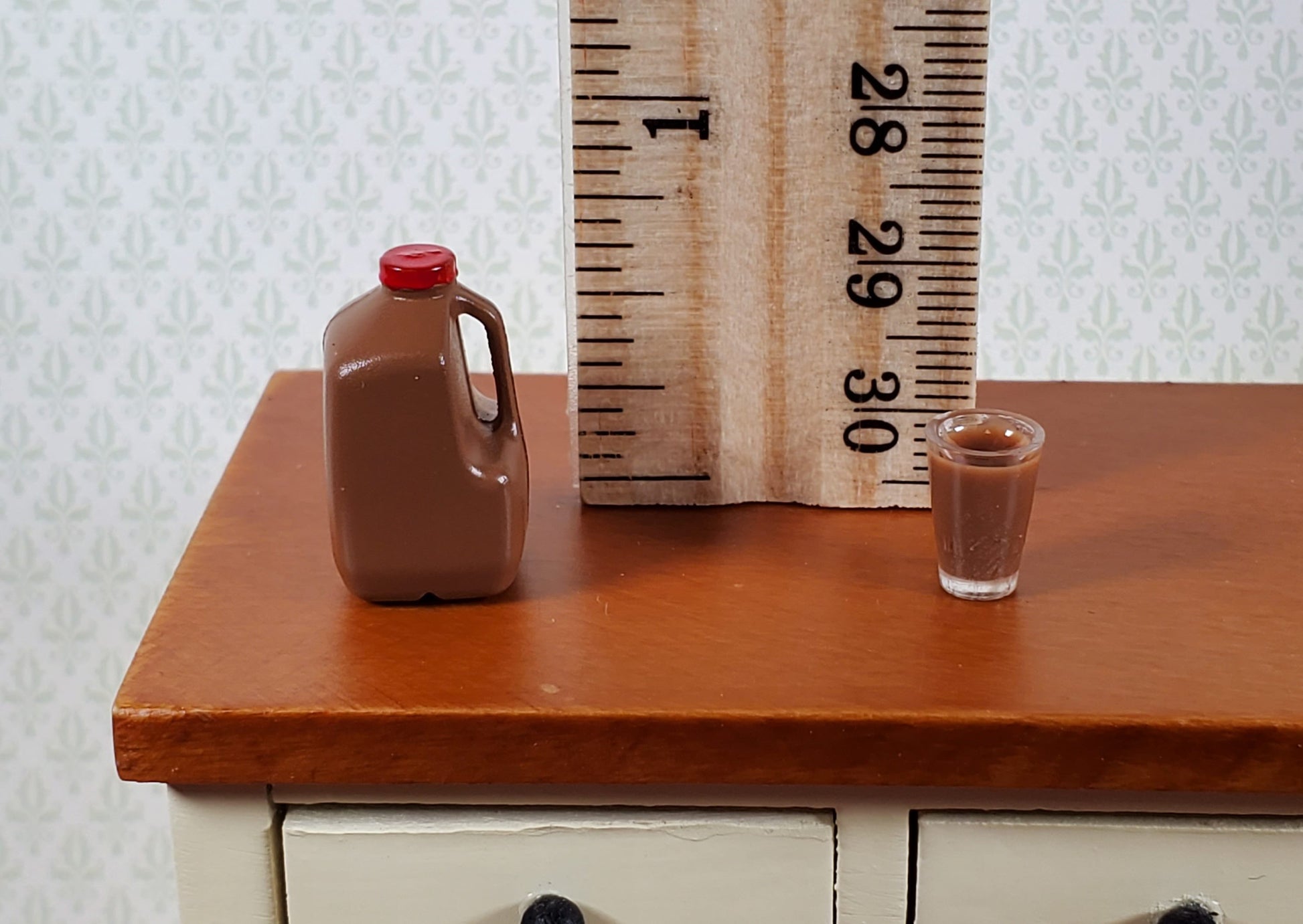 Dollhouse Chocolate Milk Gallon Jug with Filled Glass 1:12 Scale Miniature Food