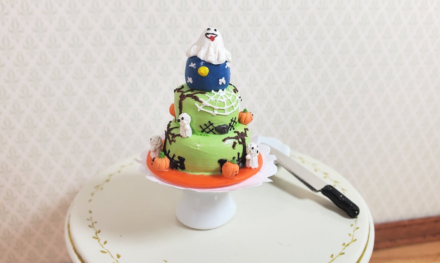 Dollhouse Goofy Ghosts 3 Tier Halloween Cake 1:12 Scale Miniature Dessert