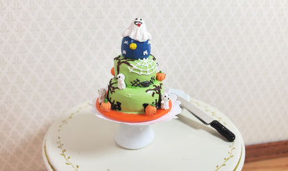 Dollhouse Goofy Ghosts 3 Tier Halloween Cake 1:12 Scale Miniature Dessert