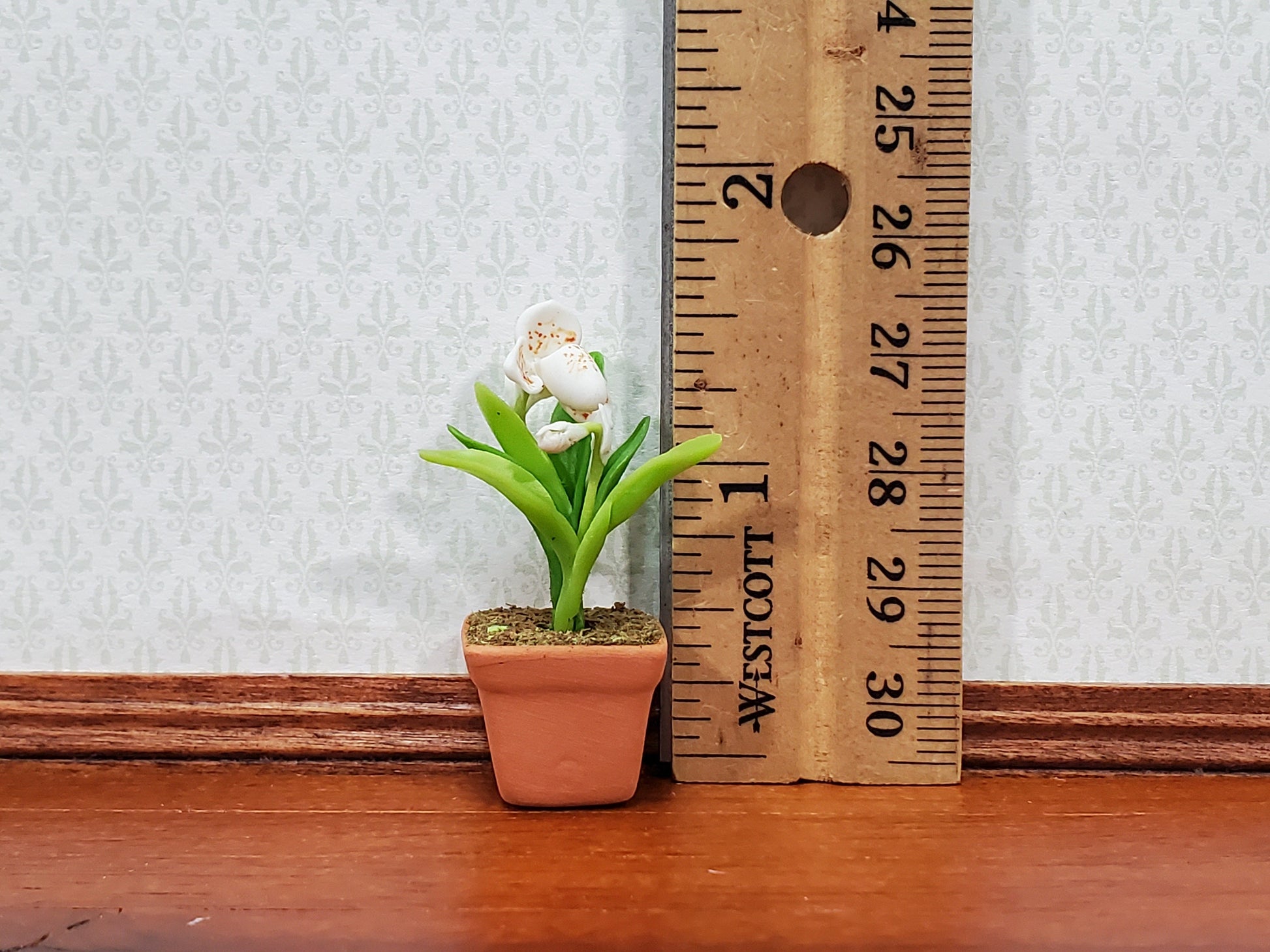 Dollhouse Cup Orchid White Plant in Terra Cotta Planter 1:12 Scale Miniature