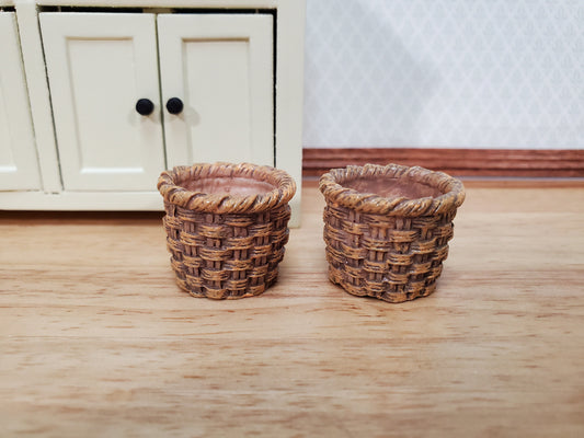 Dollhouse Baskets Set of 2 Resin Brown 1:12 Scale Miniatures 3/4" tall