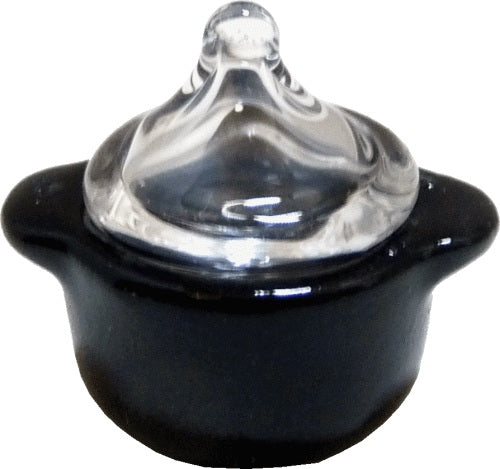 Dollhouse Small Stock Soup or Bean Pot with Lid Black Ceramic 1:12 Scale