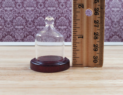 Small Glass Bell Cloche on Wooden Base 1:6 Scale Miniature 1 5/8" tall