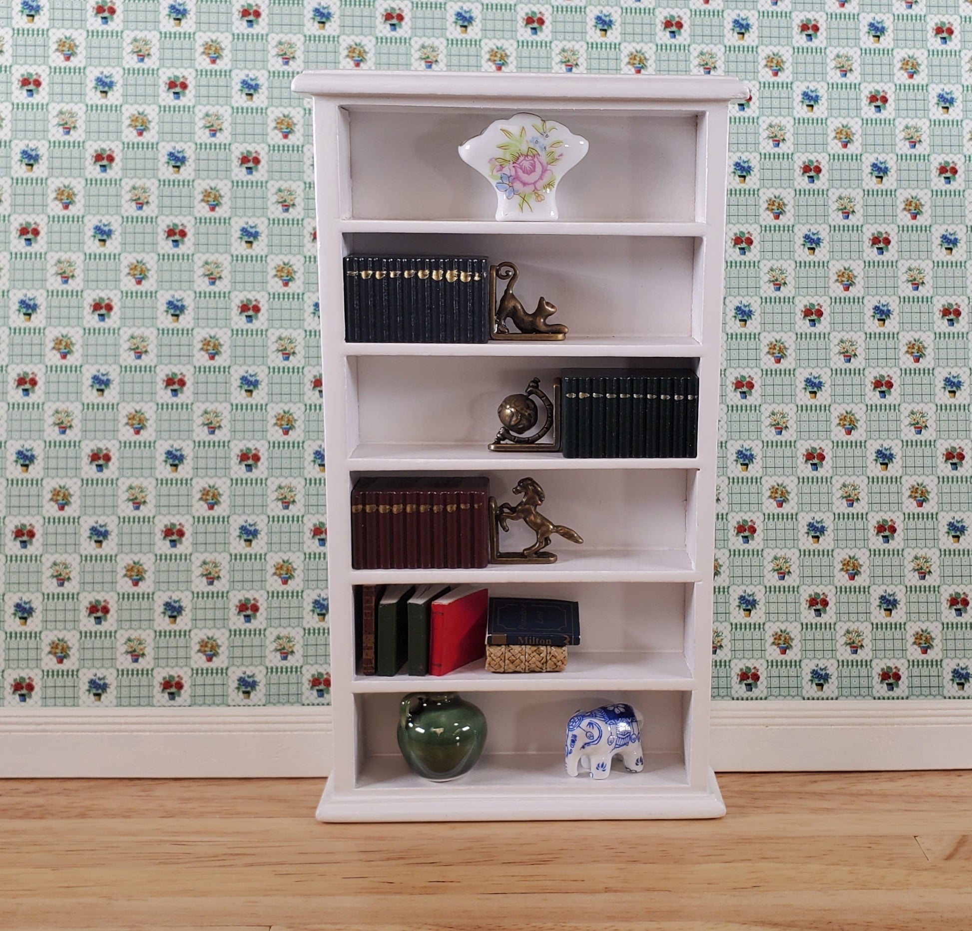 Dollhouse Tall Bookcase White Shelves Bookshelf 1:12 Scale Miniature Furniture