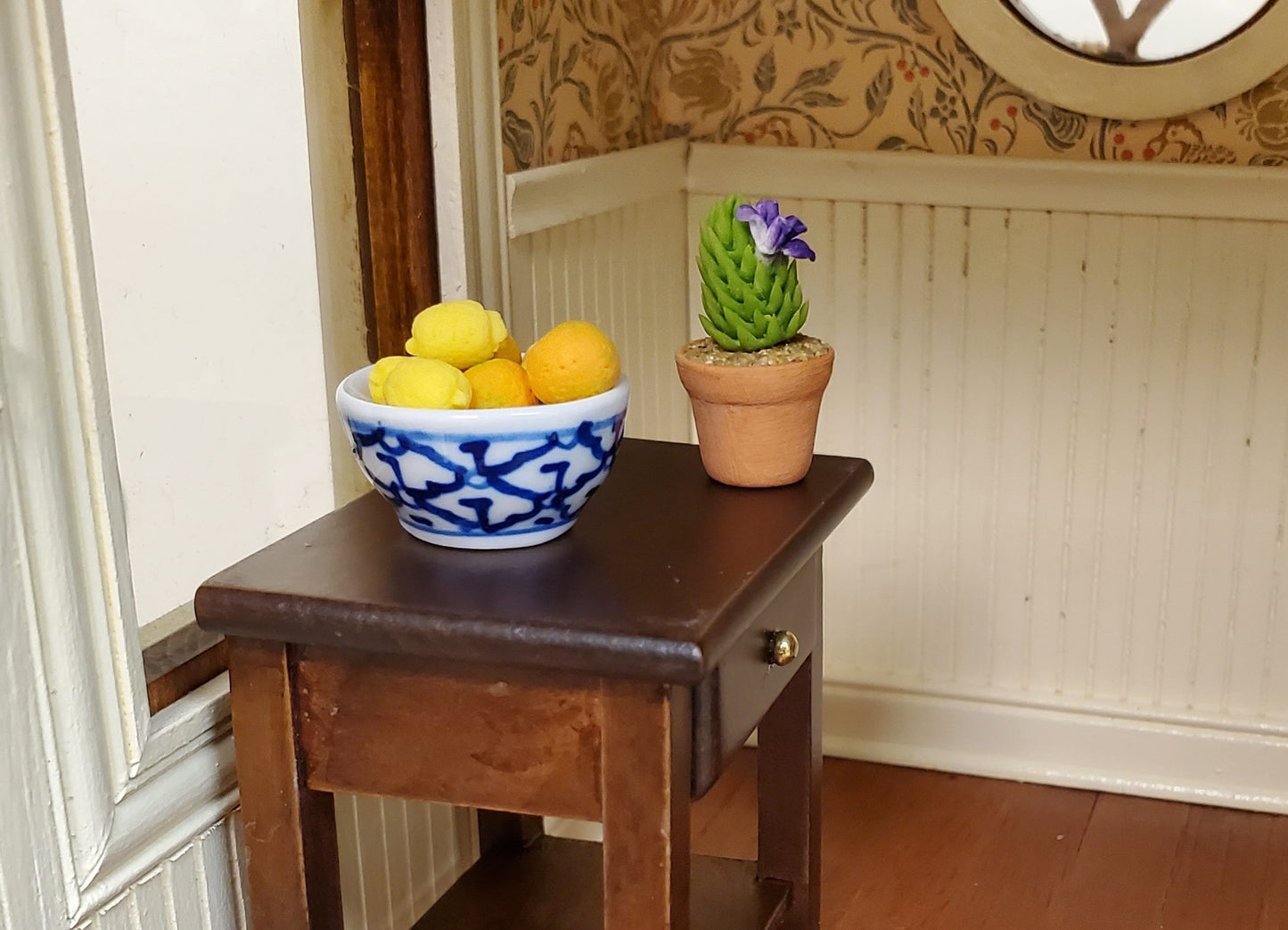 Dollhouse Cactus Purple Flowering Plant in a Terra Cotta Planter 1:12 Scale Miniature
