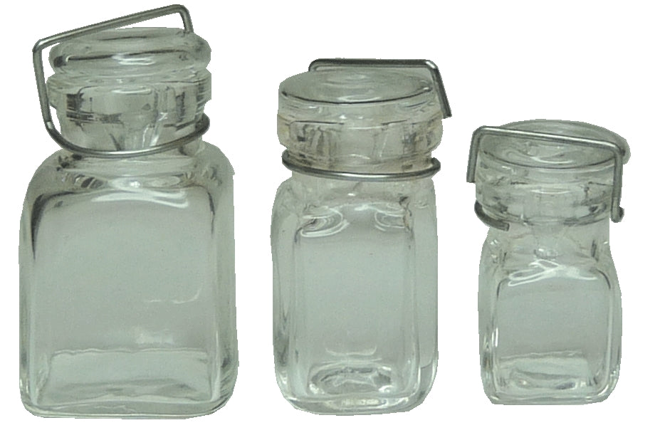 Dollhouse Square Glass Canning Jars Set of 3 1:12 Scale Miniature