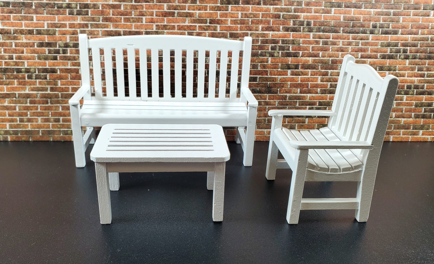 Dollhouse Garden Bench Large White Wood 1:12 Scale Miniature Furniture