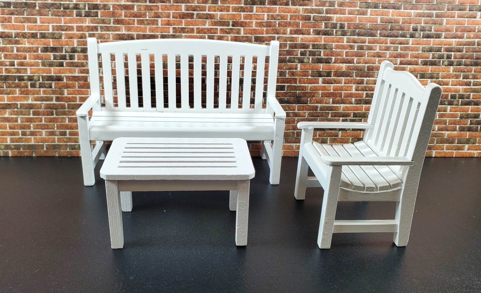 Dollhouse Garden Bench Large White Wood 1:12 Scale Miniature Furniture